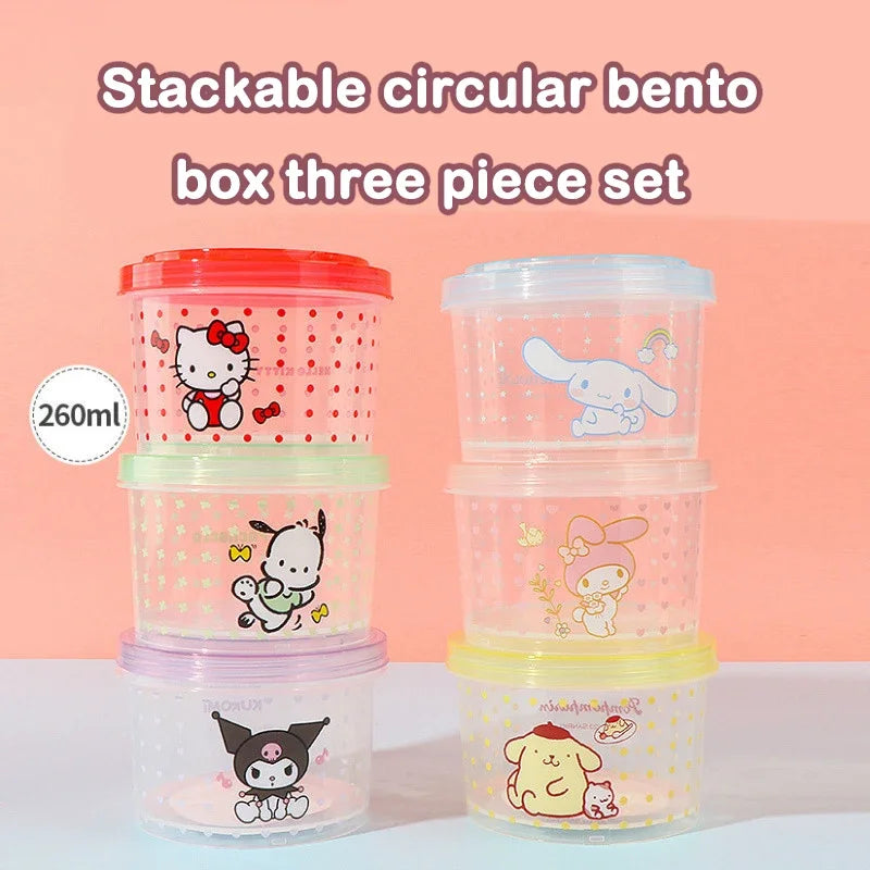3-Piece Hello Kitty Stackable Lunch Box Food Preservation Box Cute Bento Box Microwave Oven Usable Festival Gift