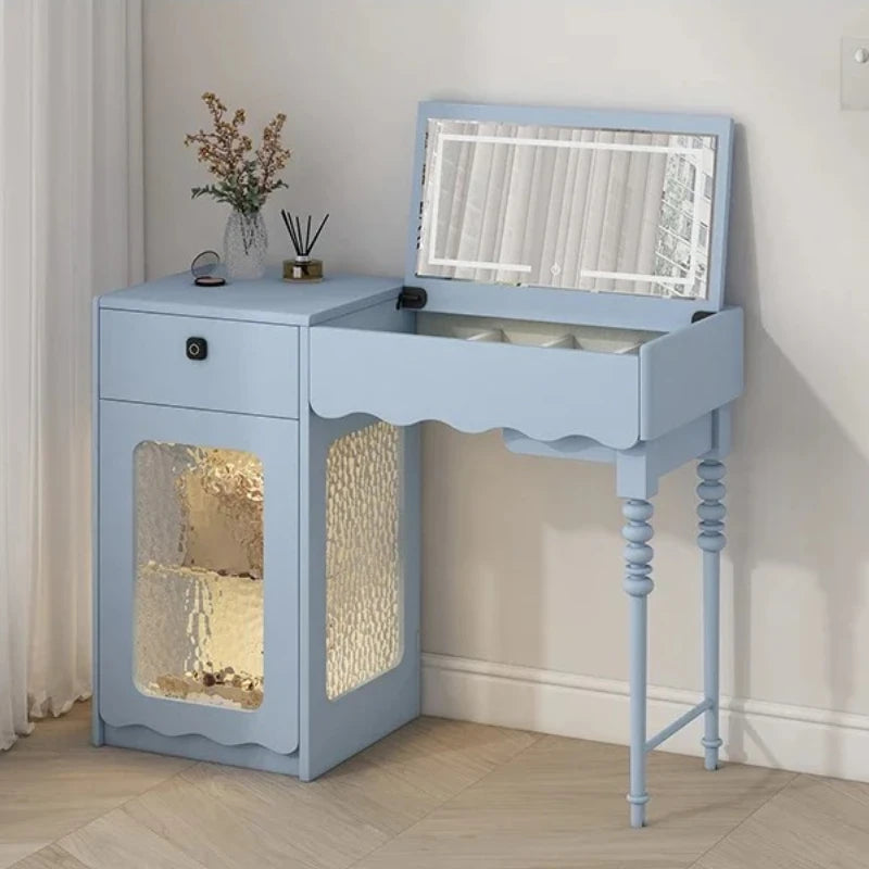 Simple Hairstyles Makeup Vanities Tables Mirror Flip Pink Light Bedroom Dressers Makeup Drawers Small Penteadeira Furniture Home