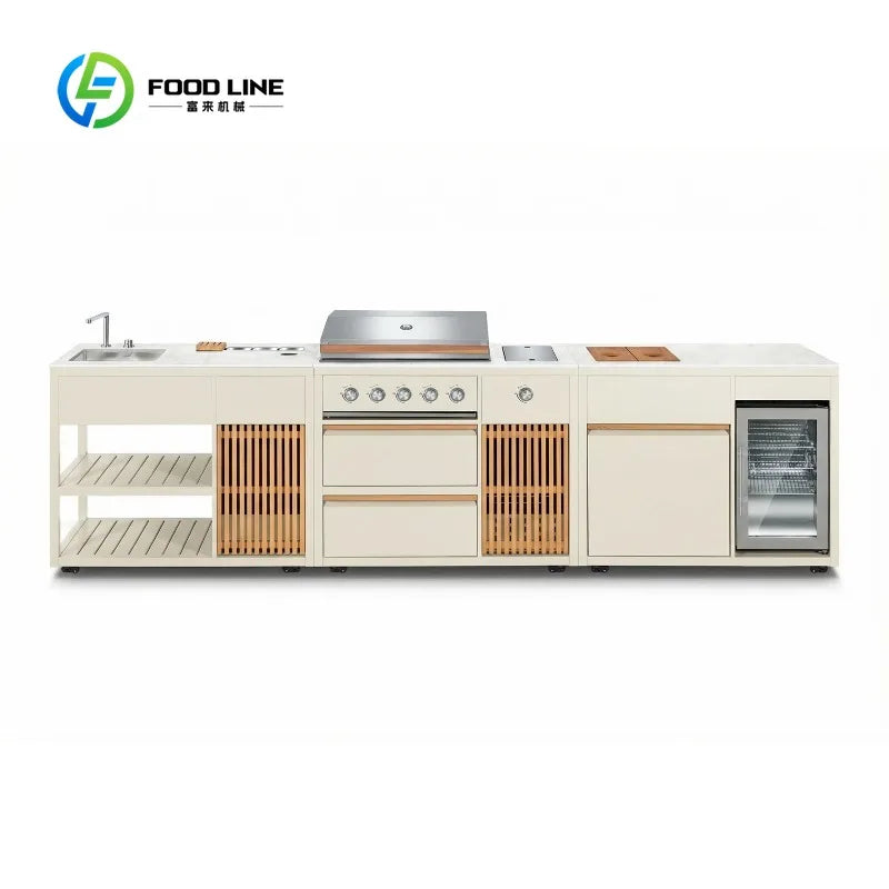 Customized Commercial Outdoor Kitchen Cabinets with Stainless Steel Full Cooking Equipment for Villa Courtyard