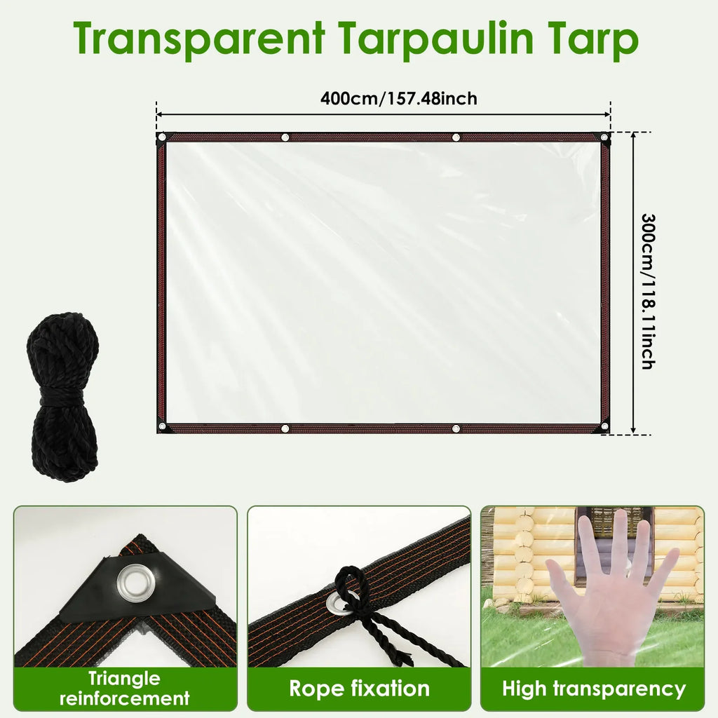 Chicken Coop Cover Transparent Tarpaulin Outdoor Garden Waterproof Run Tarp with Rope Reinforced Edges Chicken Coop Porch Canopy