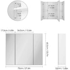 Getone Mirror Cabinet Bathroom Cabinet 3 Doors Bathroom Mirror Cabinet White 70x60x15cm Wood