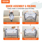 SucceBuy Baby Bassinet 77 pounds Load Capacity Easy to Fold Portable Bassinet Bedside Sleeper with Storage Basket and Wheels