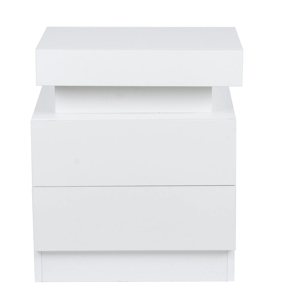 Bedroom LED Nightstand Bedside Table Large Capacity RGB Light Storage Nightstand Cabinet with 2 Drawers for Bedroom Nightstand