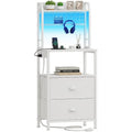 41'' Tall Nightstand with Charging Station, Bedside Table with LED Lights, End Table with 2 Drawers and Storage Shelves