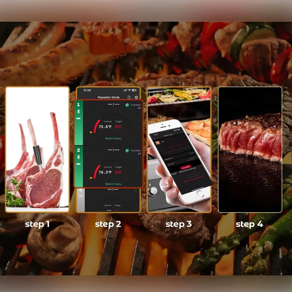 Smart Wireless Meat Food Thermometer Kitchen Cooking Tool Oven Grill BBQ Steak Bluetooth Temperature Meter Barbecue Accessories