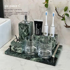 Luxury Marble Bath Set: Shampoo Bottles, Tray & Canister Organizer, Natural Stone Accessories for Home & Hotel Bathroom Decor