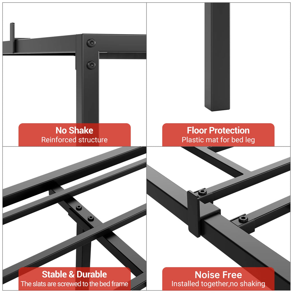 Twin/Full/Queen Size Modern Metal Bed Frame No Box Spring Needed Reinforced Steel Structure with Heavy Duty Metal Slats