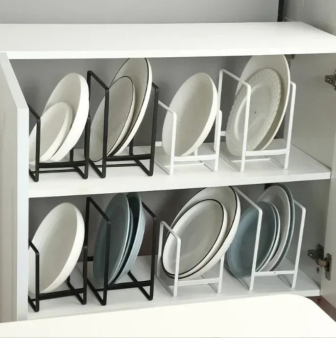 2PCS Kitchen Cabinet Plate Storage Countertop Dish Rack Drawer Dinner Plate Partition Drain Rack Layered Storage Rack