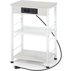 3-Tier Charging Nightstand w/3 USB & Outlets - Bedside Table with Storage Shelf for Bedroom/Dorm/Office, White