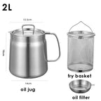 2L Multifunction Oil Filter Deep Fryer Frying Pan Heating Oil Pot Stainless Steel Fry Basket Oil Jug Food Container