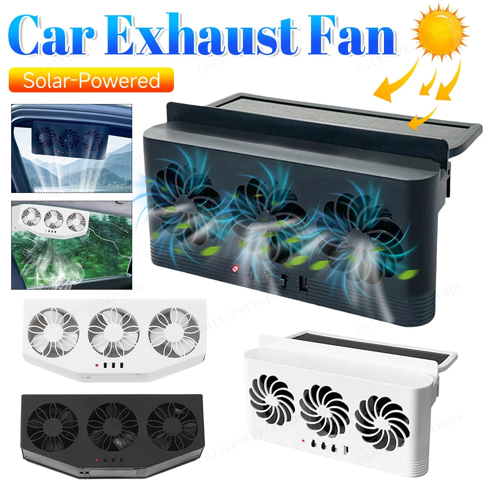 1PCS Solar Car Exhaust Fan with 3 Air 5000 RPM Outlets Car Radiator A
