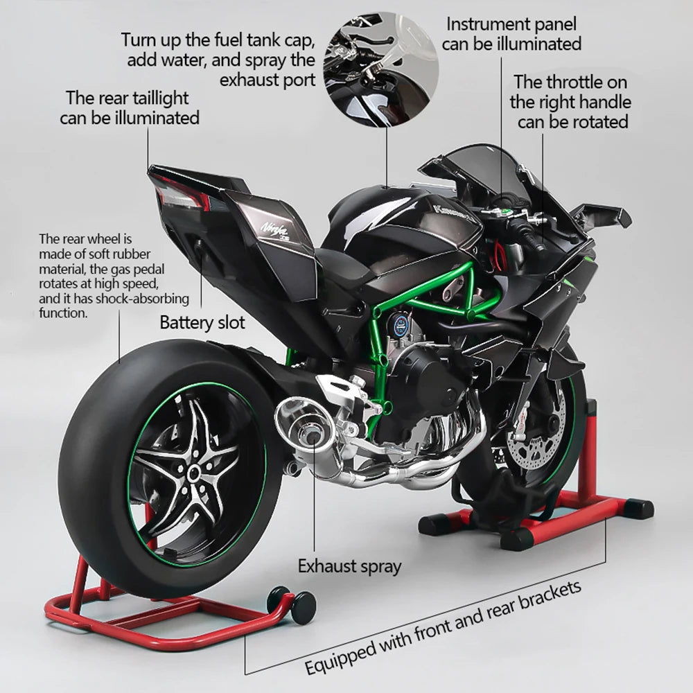 Key Start Dynamic Alloy Motorcycle Model With LED Sound And Smog Adjustable Throttle Model Motorbike Toy Desk Decoration Vehicle