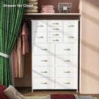Tall Dresser for Bedroom,16 Drawer Dressers & Chests of Drawers, Fabric Bedroom Dresser with Wood Top, Metal Frame,Storage Tower