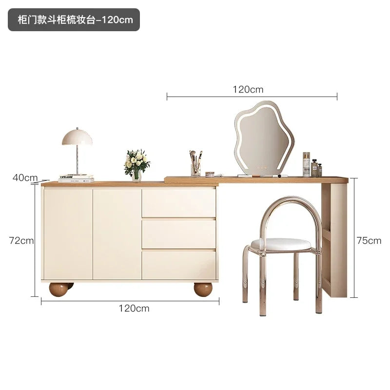 FG11Cream log wind dresser chest cabinet integrated solid wood modern simple dressing table