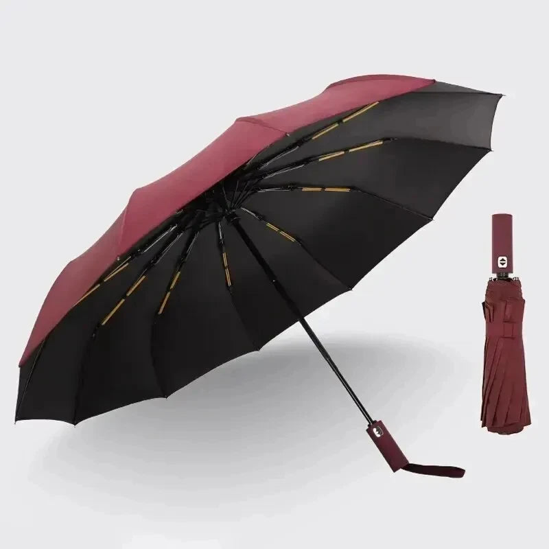 12 Bone Black Glue Fully Automatic Umbrella - Thick Durable Keel Three-Fold UV Resistant Folding Design for Protection And Style
