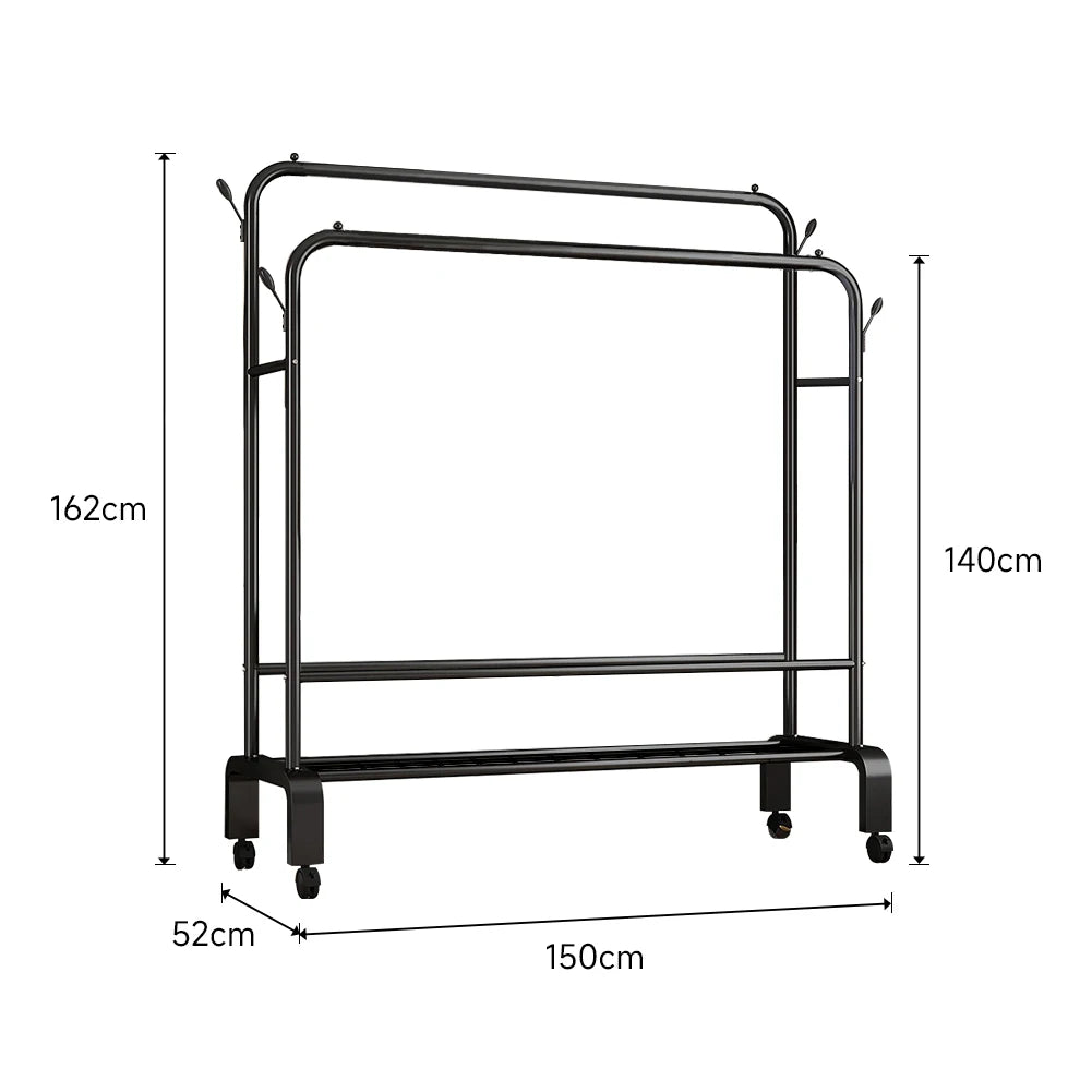 【Breeins】Double-Rod Clothes Rack with Wheels Storage Organizer Clothes Shelf Tidy Home Decoration
