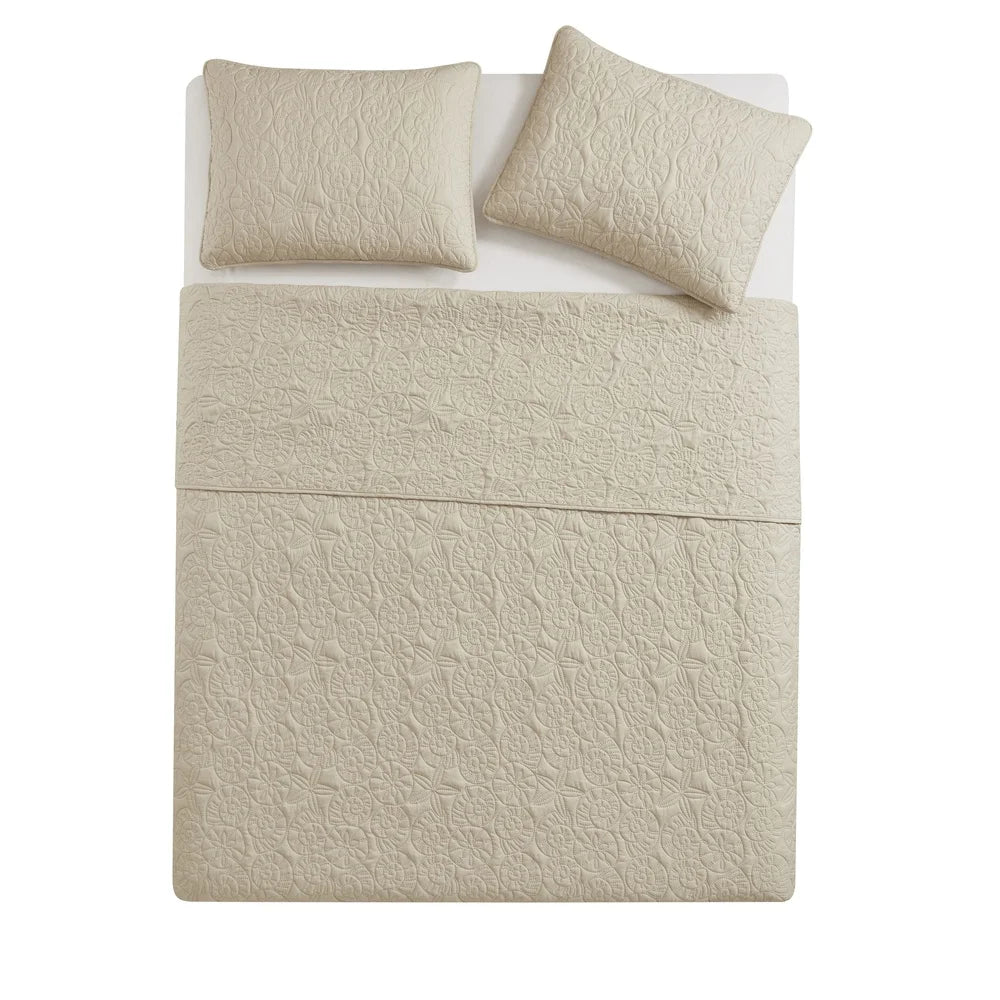 Coastal 3-Piece King Quilt Set Soft Lightweight Seashell Pattern Pinsonic Textured Hypoallergenic Microfiber Bedding Shams