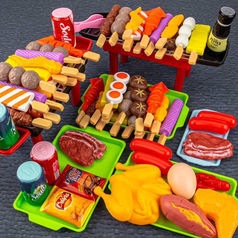 Kids Pretend Play Kitchen Toys Simulation Food Barbecue Cooking Toys Children Educational Play House Interactive Girl Toys Gift