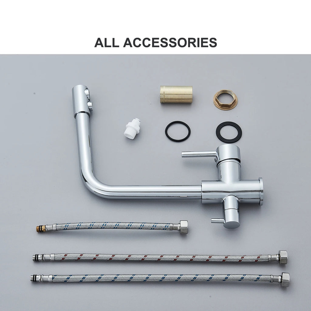 Pure Water Kitchen Faucet Chrome Stainless Steel Dual handle Hot Cold Water Mixer Tap Filtered Deck Mounted Torneira Crane Tap