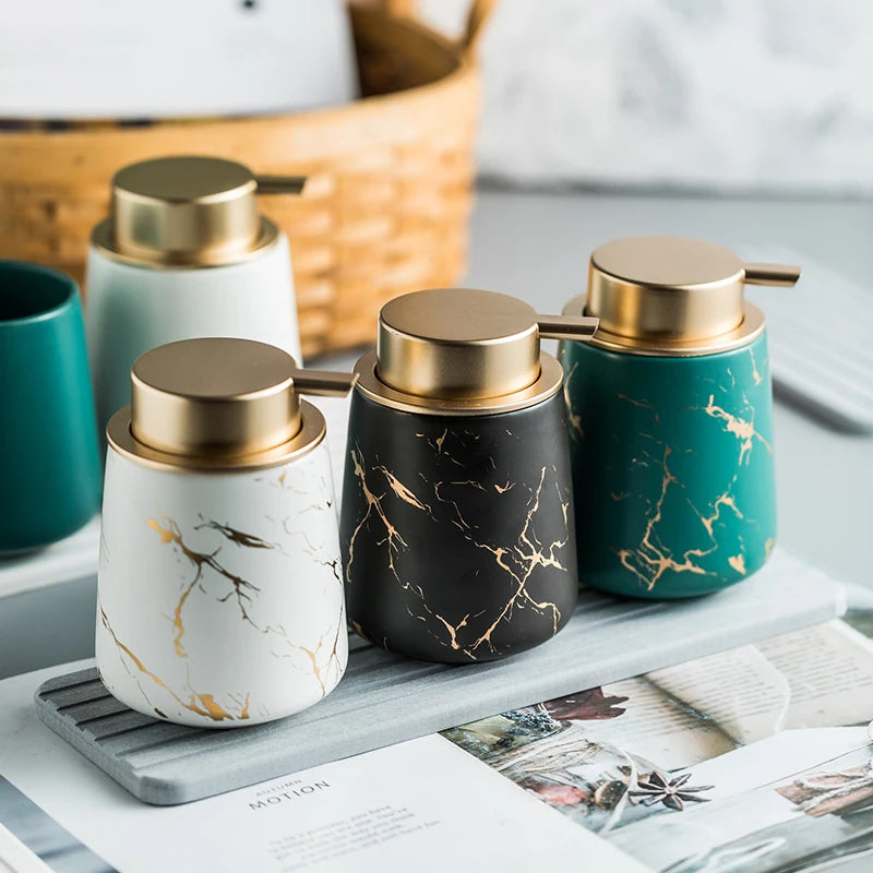 Marbled Ceramic Lotion Bottle Emulsion Bottles Hand Sanitizer Bottle Tray Soap Dispenser Shampoo Bottles Bathroom Products