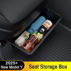 For Tesla Model Y Juniper 2025 Front Rear Under Seat Storage Box Bins Center Console Organizer Hidden Drawer Travel Accessories