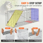 VEVOR 24/31/42/50in Live Animal Cage Trap Folding Humane Cat Trap Galvanized Iron with Handle for Rabbits Squirrels Groundhogs