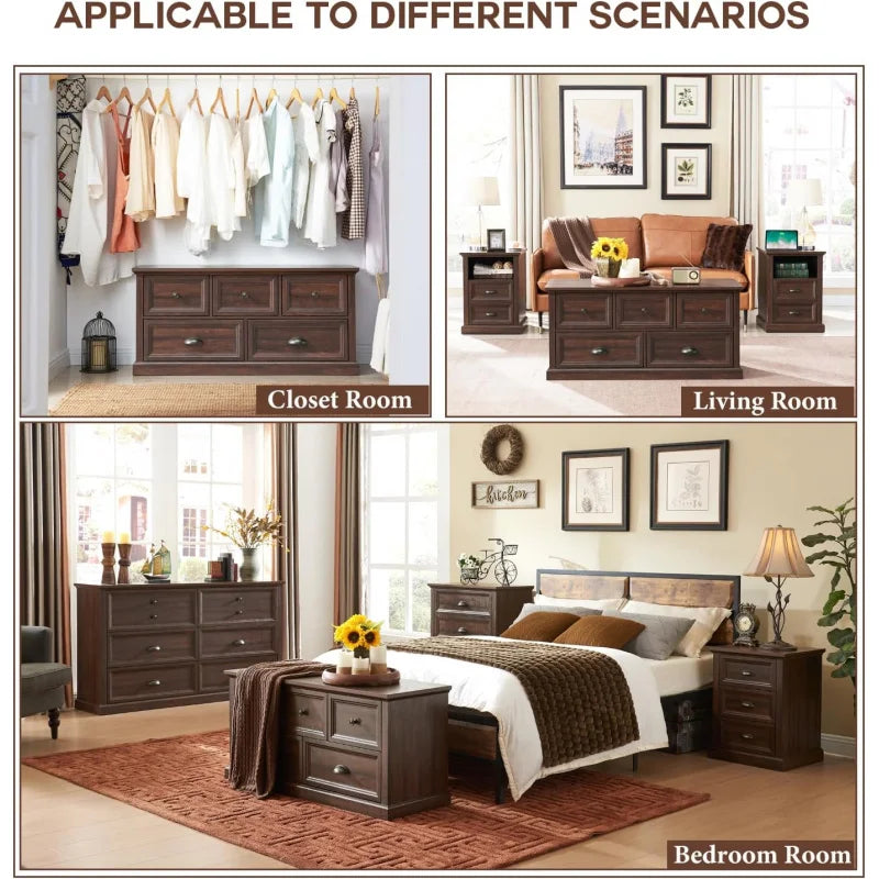 Farmhouse 5 Dresser for Bedroom, 45" Wide of Drawers, 21" Tall Closet Bench Chest Storage Trunk, W
