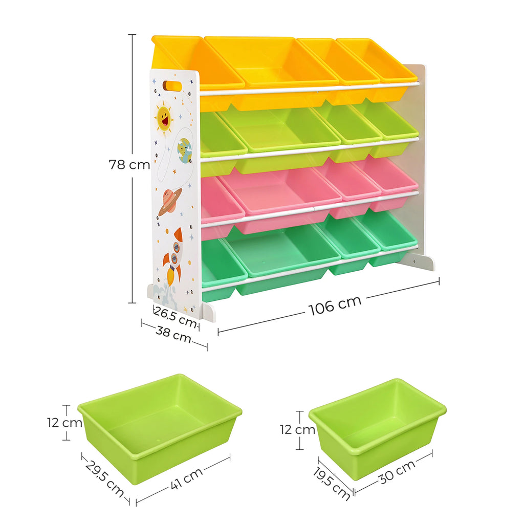 SONGMICS Children's Toy Storage Unit, Kid’s Toy Organiser with 16 Removable PP Containers, Toy Boxes, for Playroom School