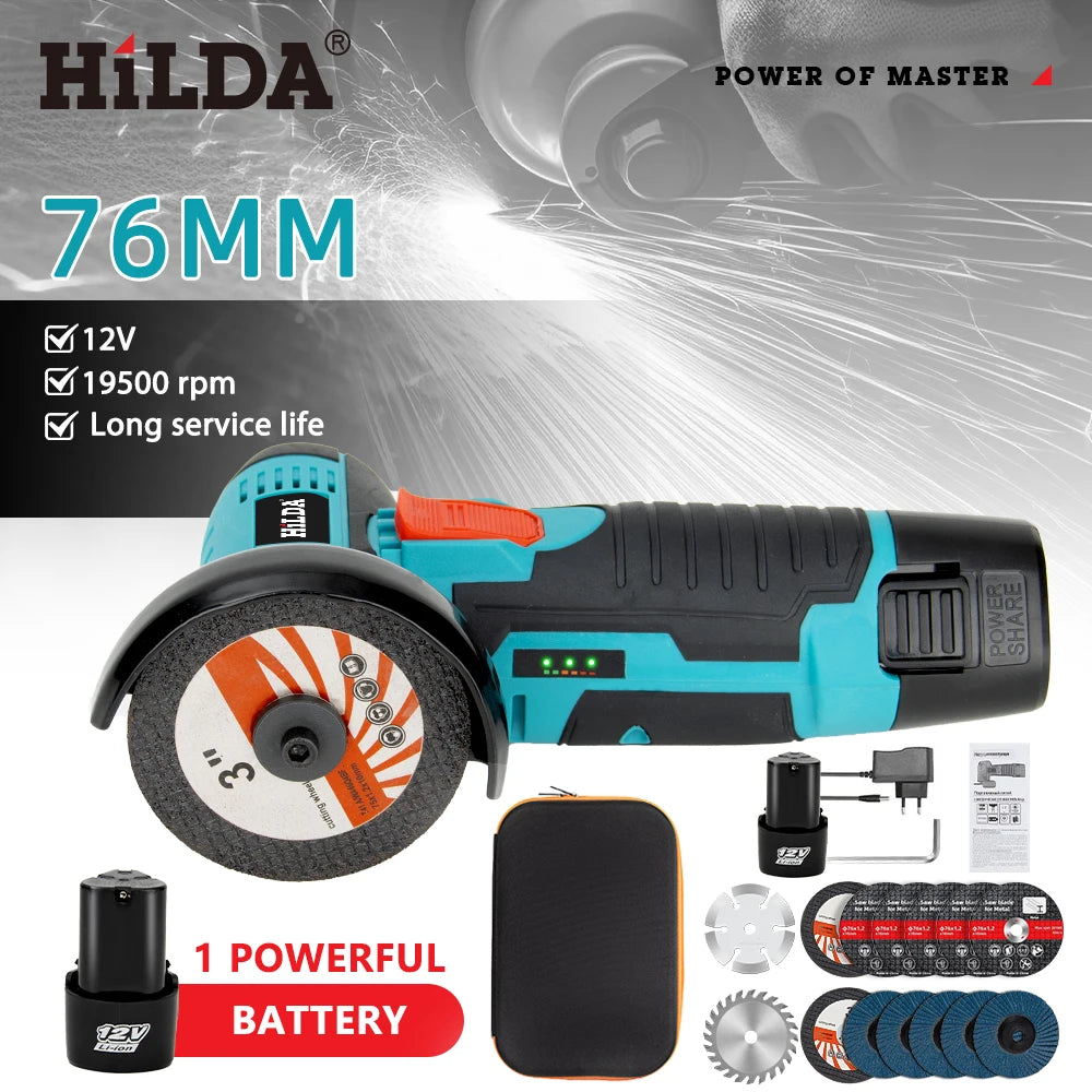 HiLDA 12V/3 Inch Lithium Electric Angle Grinder Mini Small Household Handheld Cutting Machine Polishing Machine