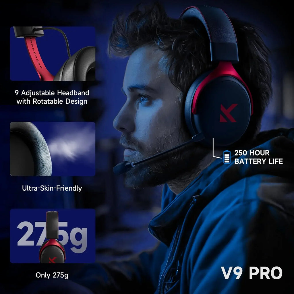 MCHOSE V9 Pro Gaming Wireless  Headset Surround Sound Headphones Noise Canceling Mic Low Latency Lightweight for PS5 PC SWITCH