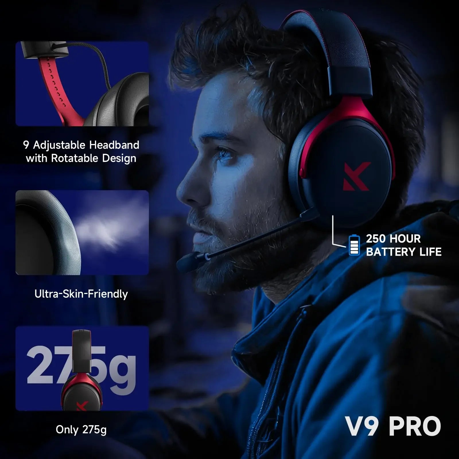MCHOSE V9 Pro Gaming Wireless  Headset Surround Sound Headphones Noise Canceling Mic Low Latency Lightweight for PS5 PC SWITCH