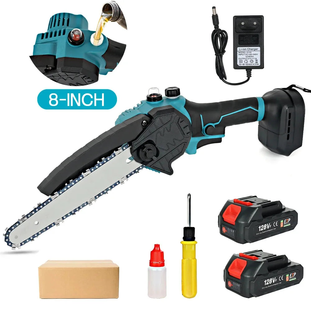 8 Inch Brushless Cordless Oil Electric Chain Saw Rechargeable Garden Wood Logging Pruning Saw Power Tools For Makita 18V Battery