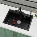 Black Quartz Stone Sink, Kitchen Large Single Sink, Household Vegetable Embedded Countertop Sink