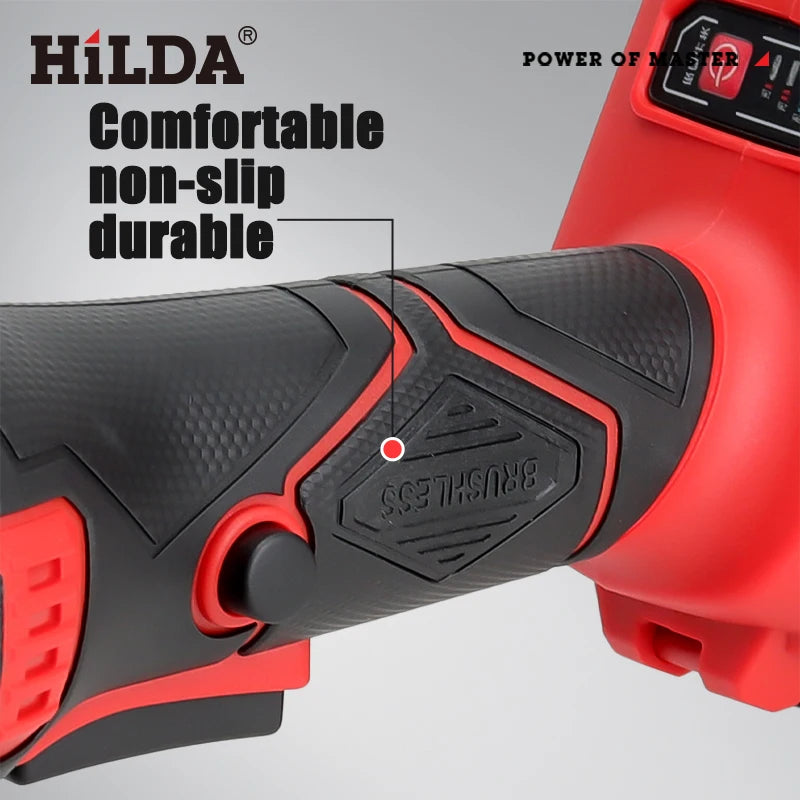 HILDA Brushless Electric Angle Grinder 125mm Cordless Grinder Metal Wood Grinding Polishing Cutting Power Tool For Makita 18V