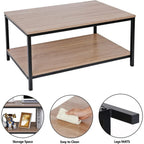 Industrial Coffee Table with Storage Shelf for Living Room, Wood Look Accent Furniture with Vintage Wooden Board Stable Metal F