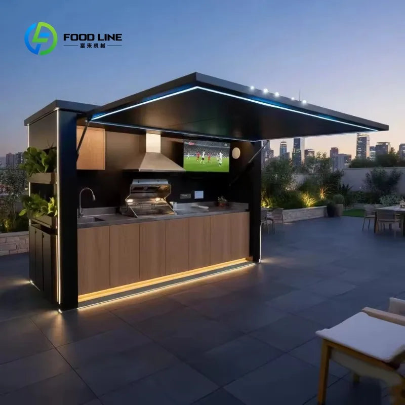Customized Outdoor Kitchen Station Portable Stainless with Sink & Storage Trolley Weather Resistant for BBQ Camping Catering