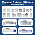 Customized Modern Stainless Steel Outdoor Kitchen Set with 7-Burner Gas Grill Side Burner and Fridge Cabinet for Backyard Patio