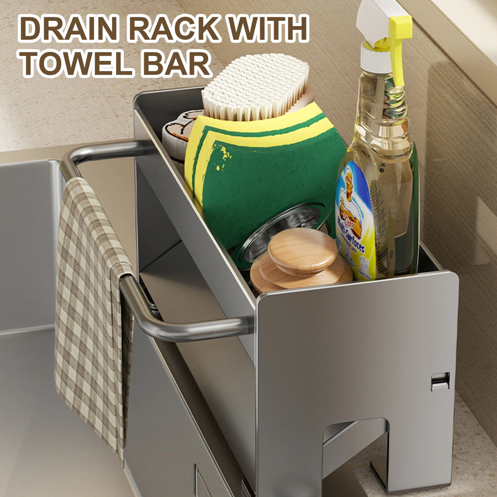 Kitchen Sponge Holder Carbon Steel Sink Drain Rack Soap Drainer Towel Rack Shelf Organizer Bathroom Storage Accessories
