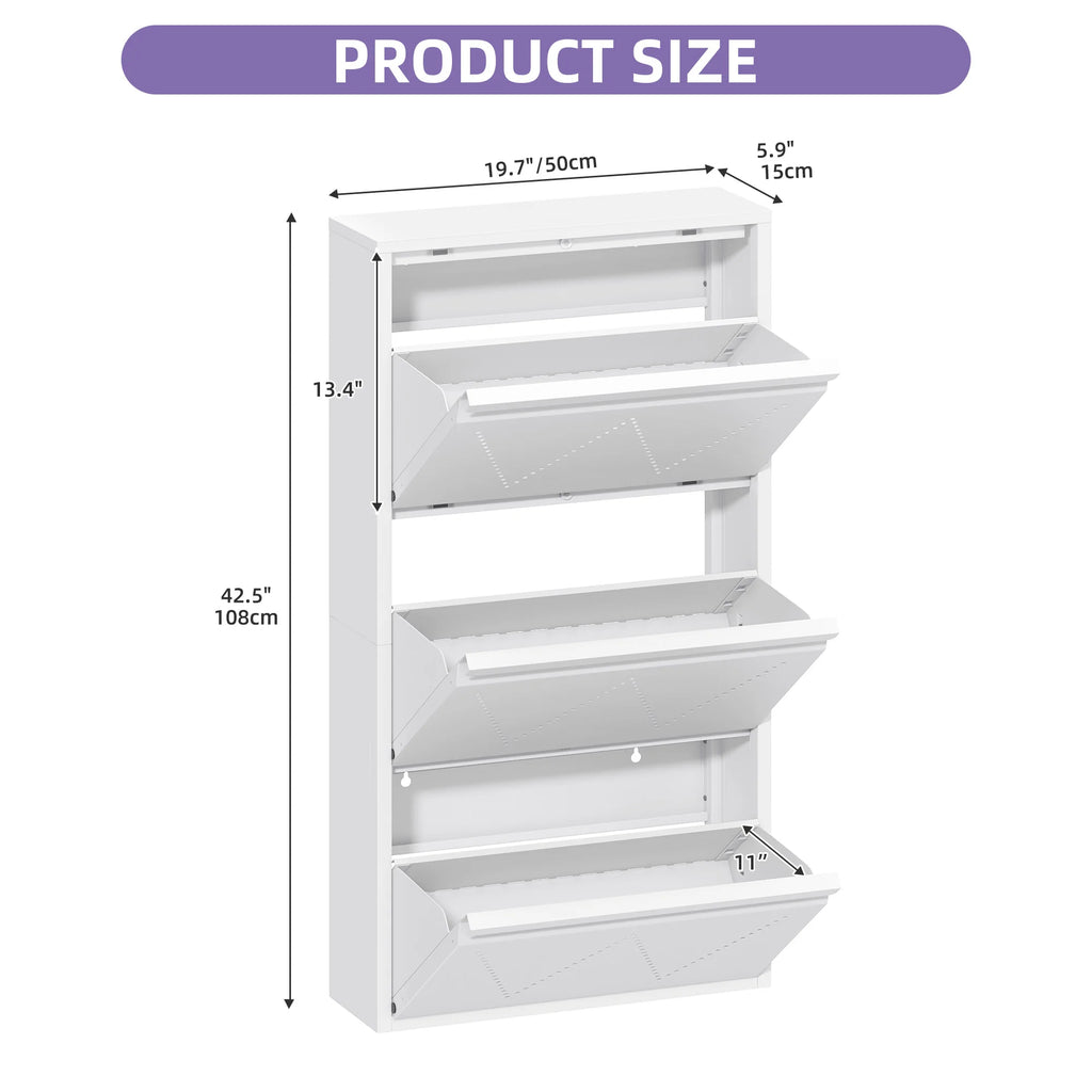YITAHOME Thin 3-Drawer Shoe Cabinet - Space-Saving Steel Design with Ventilation for Entryway/Hallway