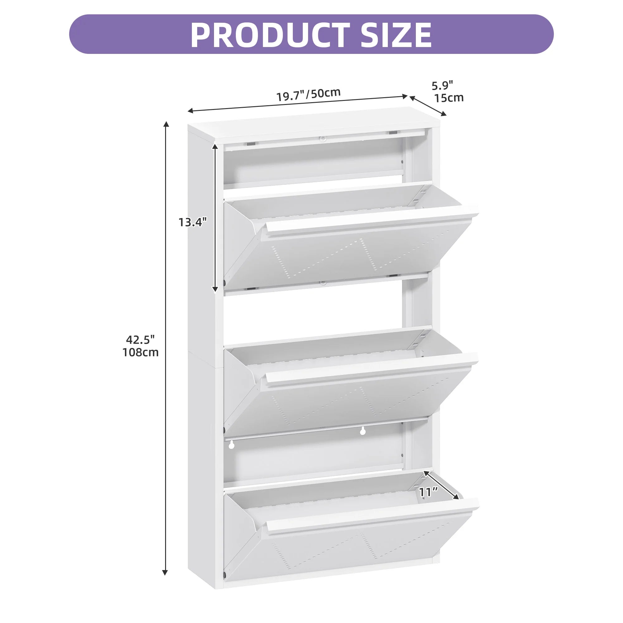 YITAHOME Thin 3-Drawer Shoe Cabinet - Space-Saving Steel Design with Ventilation for Entryway/Hallway