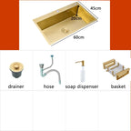 Gold Kitchen Sink Above Counter 304 Stainless Steel Single Bowl Goldn Basket Drainer Soap Dispenser Washing Basin