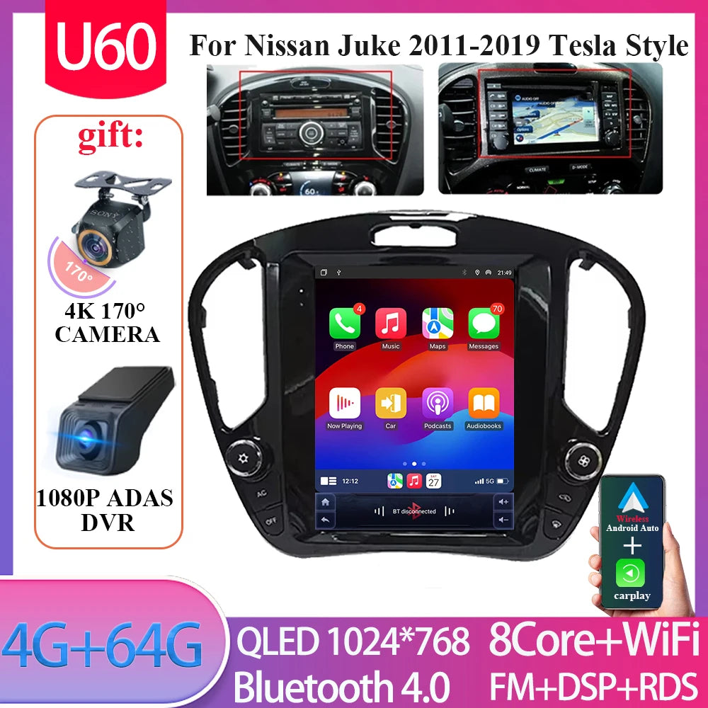 For Nissan Juke 2011-2019 tereo Head Unit  9.7'' Wireless Carplay Android 15 Auto Radio Seat Cover Multimedia Player Navigation