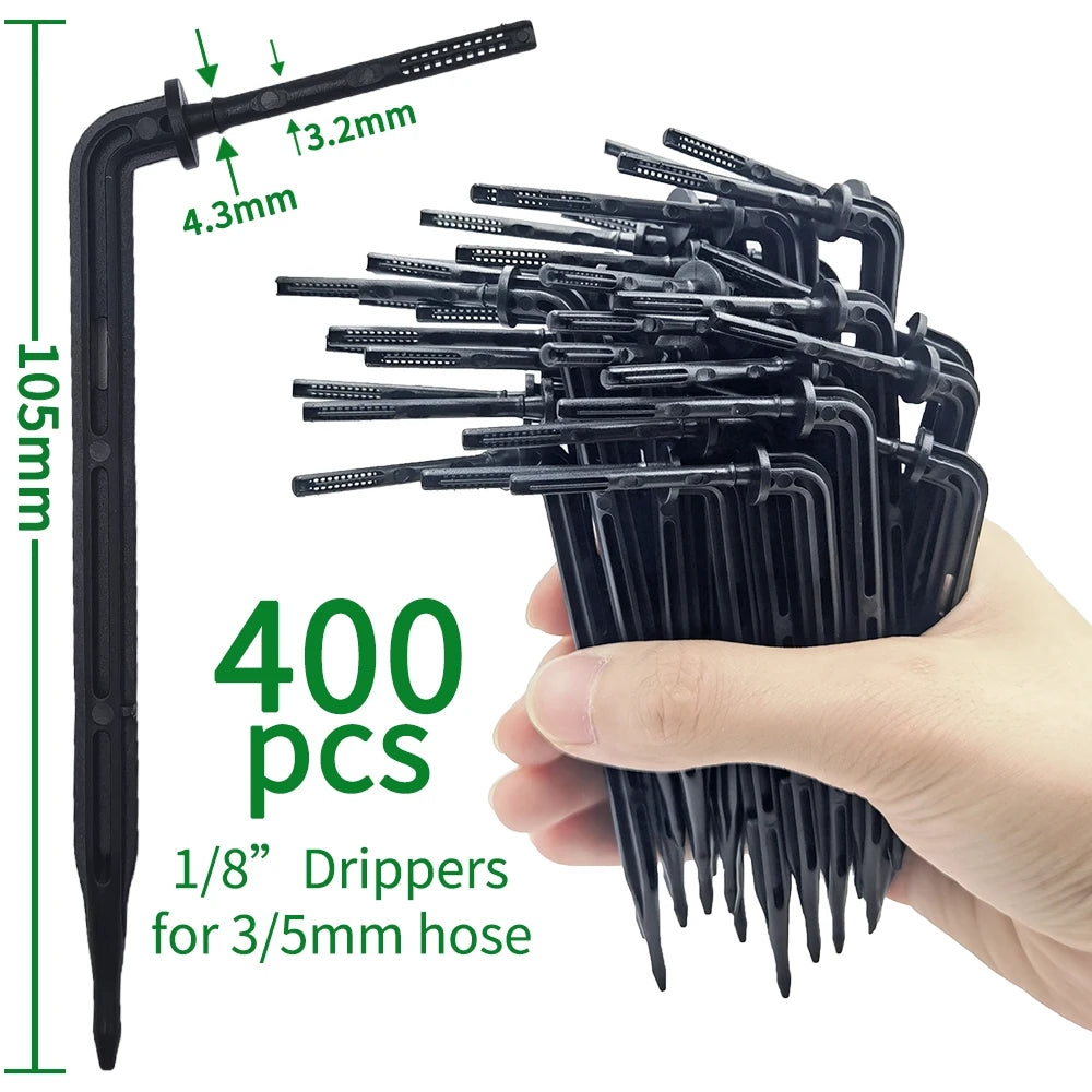 50-1000pcs Greenhouse 3/5m Hose Drip Irrigation Drippers 1/8'' Bending Arrow Emitters Garden Potted Micro Watering System