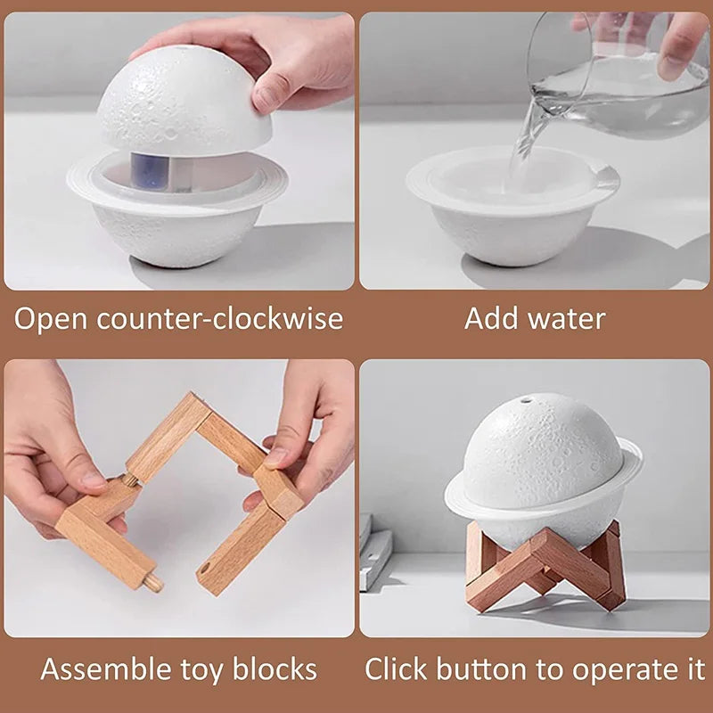 Lunar Humidifier 3D Tricolor Lamp Light Diffuser Aroma Essential Oil U