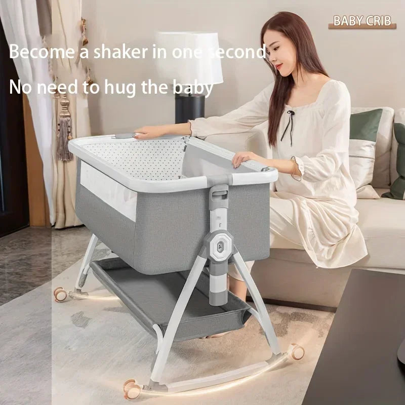 Foldable Baby Crib, Movable Baby Rocking Bed, Spliced Large Bed, Multi