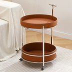 Creative Sofa Side Table with Storage, Internet Famous Coffee Table, Movable Leather and Stainless Steel Design, Modern