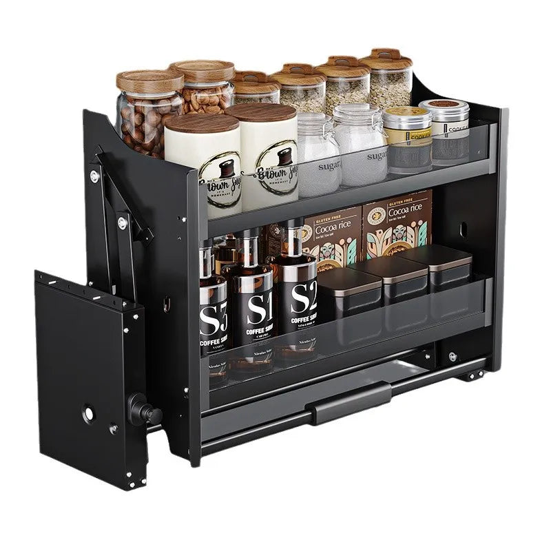 Kitchen Lifting Basket Cabinet Up and Down Buffer Open Door Kitchen Cabinet Storage Rack Seasoning Basket Kitchen Furniture