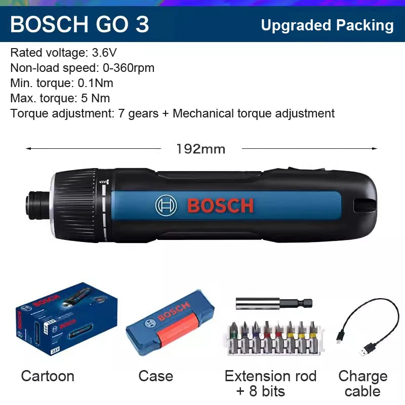 Bosch GO 3 Electric Screwdriver Set 3.6V 5Nm Cordless Mini Hand Drill Rechargeable Screw Driver Bosch Multi-Function Power Tool