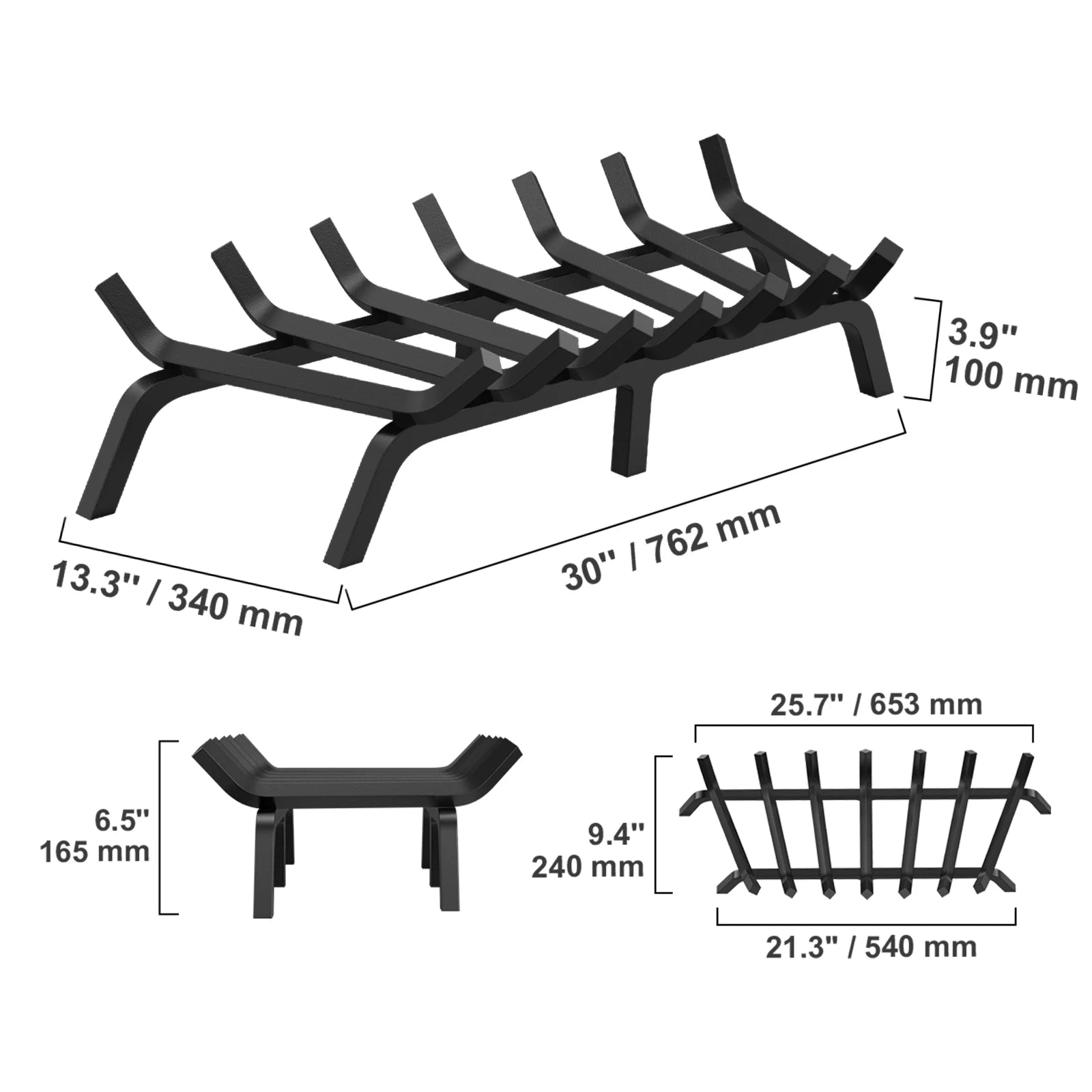 VEVOR Fireplace Log Grate Fireplace Grate with 6 Legs 3/4’’ Solid Powder-coated Steel Bars Log Firewood Burning Rack Holder