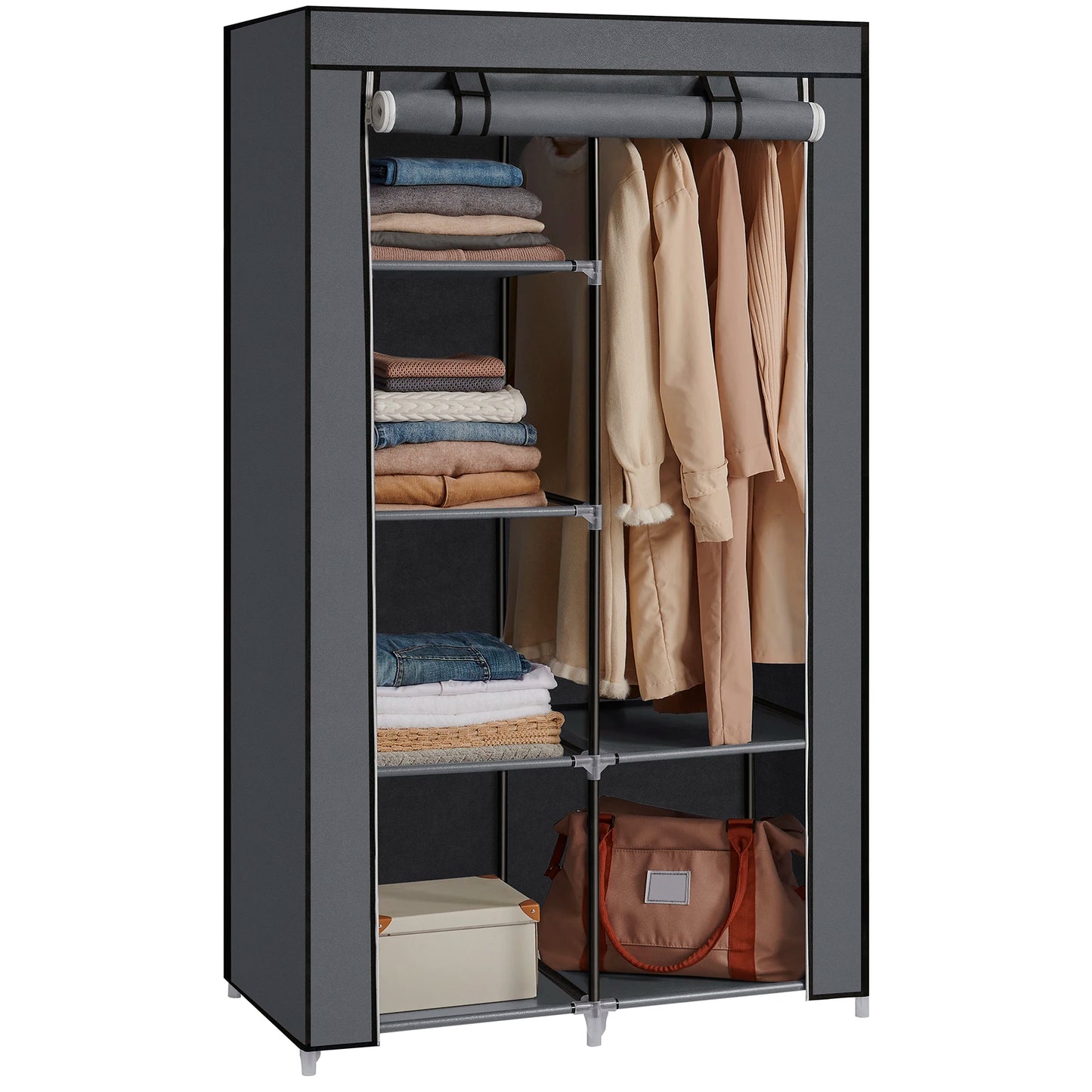 SONGMICS Portable Closet, Clothes Storage Organizer with 6 Shelves, 1 Clothes Hanging Rail, Non-Woven Fabric Closet, Metal Frame